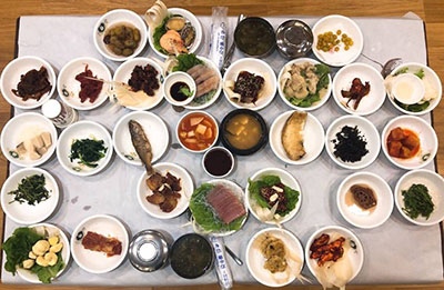 A typical traditional Korean dinner table